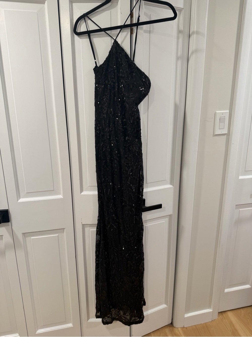 Windsor Black Sequin Halter Evening Gown